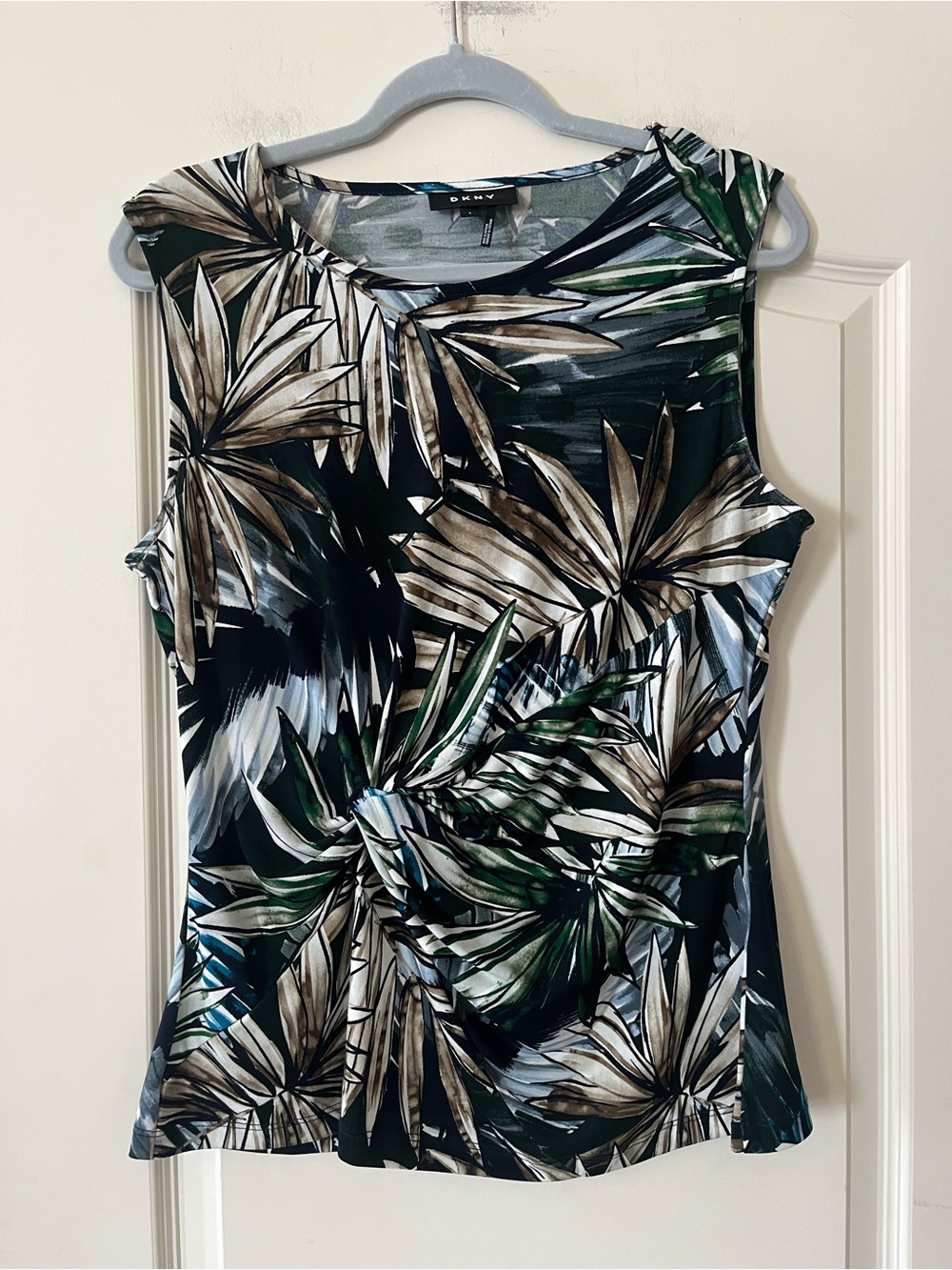 DKNY Sleeveless Tropical “knotted” Detailed Blouse Women’s Size Large